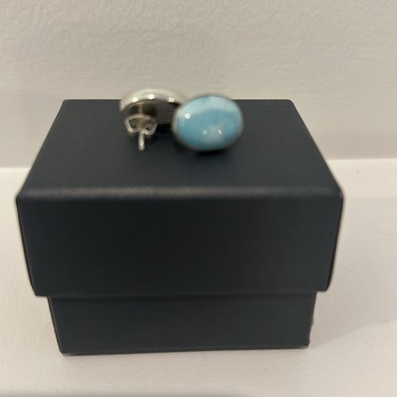 Sterling Silver Oval Larimar Earrings - Picture 5 of 5